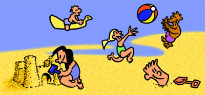 Beach Scene with children playing